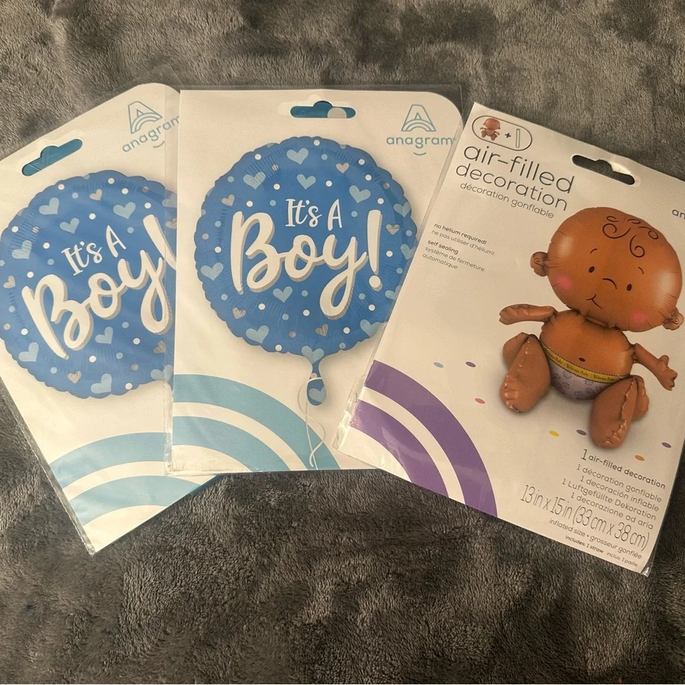 Baby Boy Balloons Gender Reveal Shower Foil 3 Packs Party Decorations